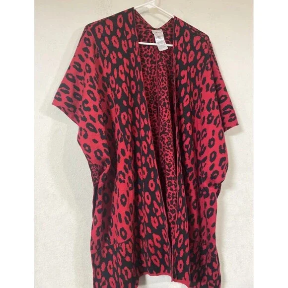 NWT Chicos Women Cardigan Sz  S/M Button Closure In Side Print Leopard Red - Picture 8 of 13